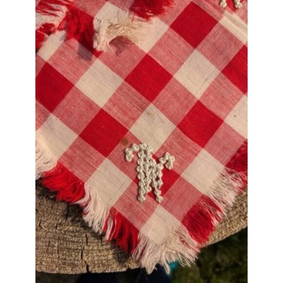 For Vintage Red And White Checkered Embroidered With The Letter W/ M Fringe - Picture 2 of 11